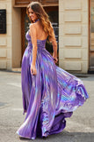 Splendida linea Halter Neck viola abito lungo da ballo con buco della serratura spacco anteriore