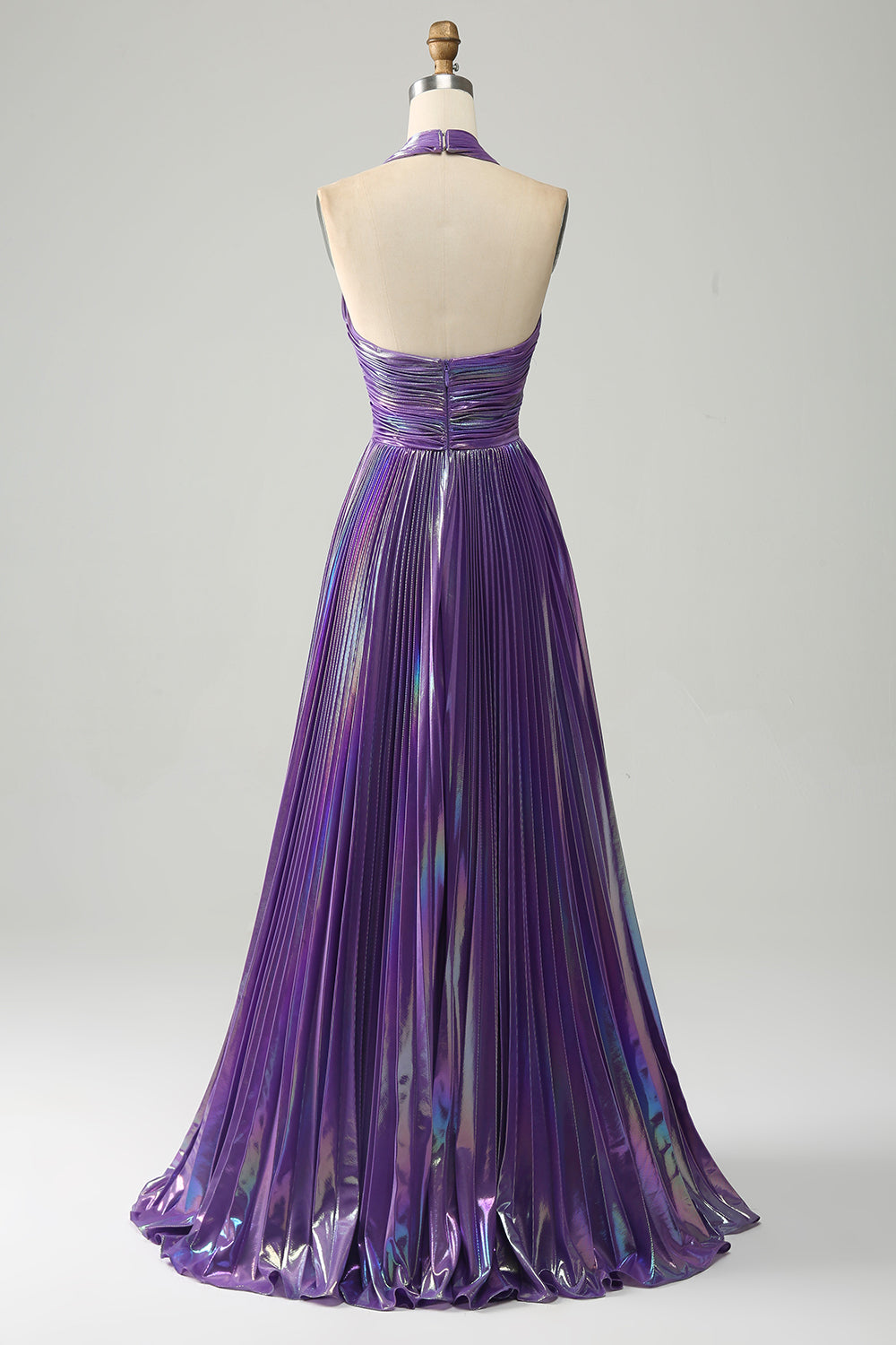 Sparkly viola Halter A Line Prom Dress con pieghe