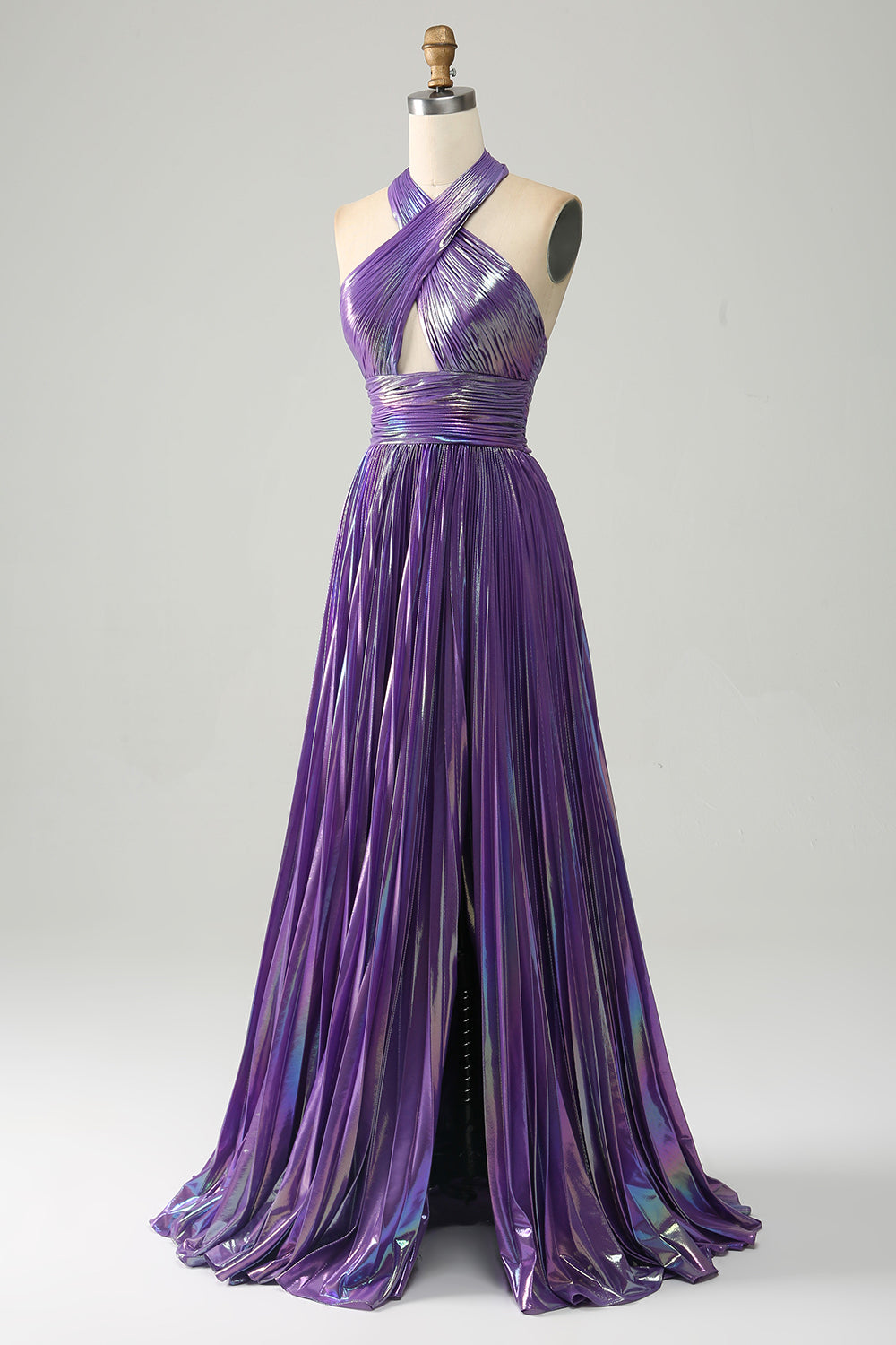 Sparkly viola Halter A Line Prom Dress con pieghe