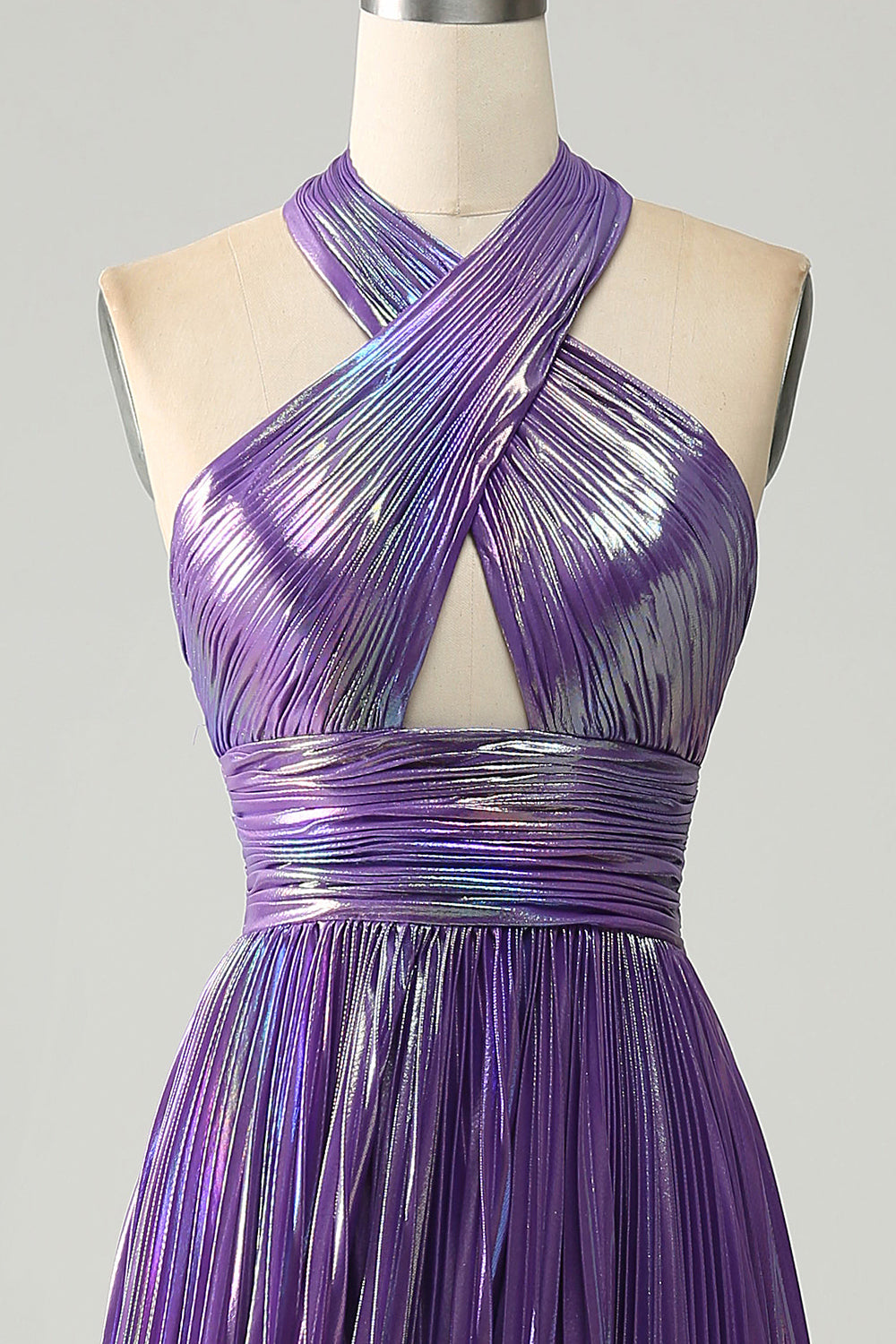 Sparkly viola Halter A Line Prom Dress con pieghe