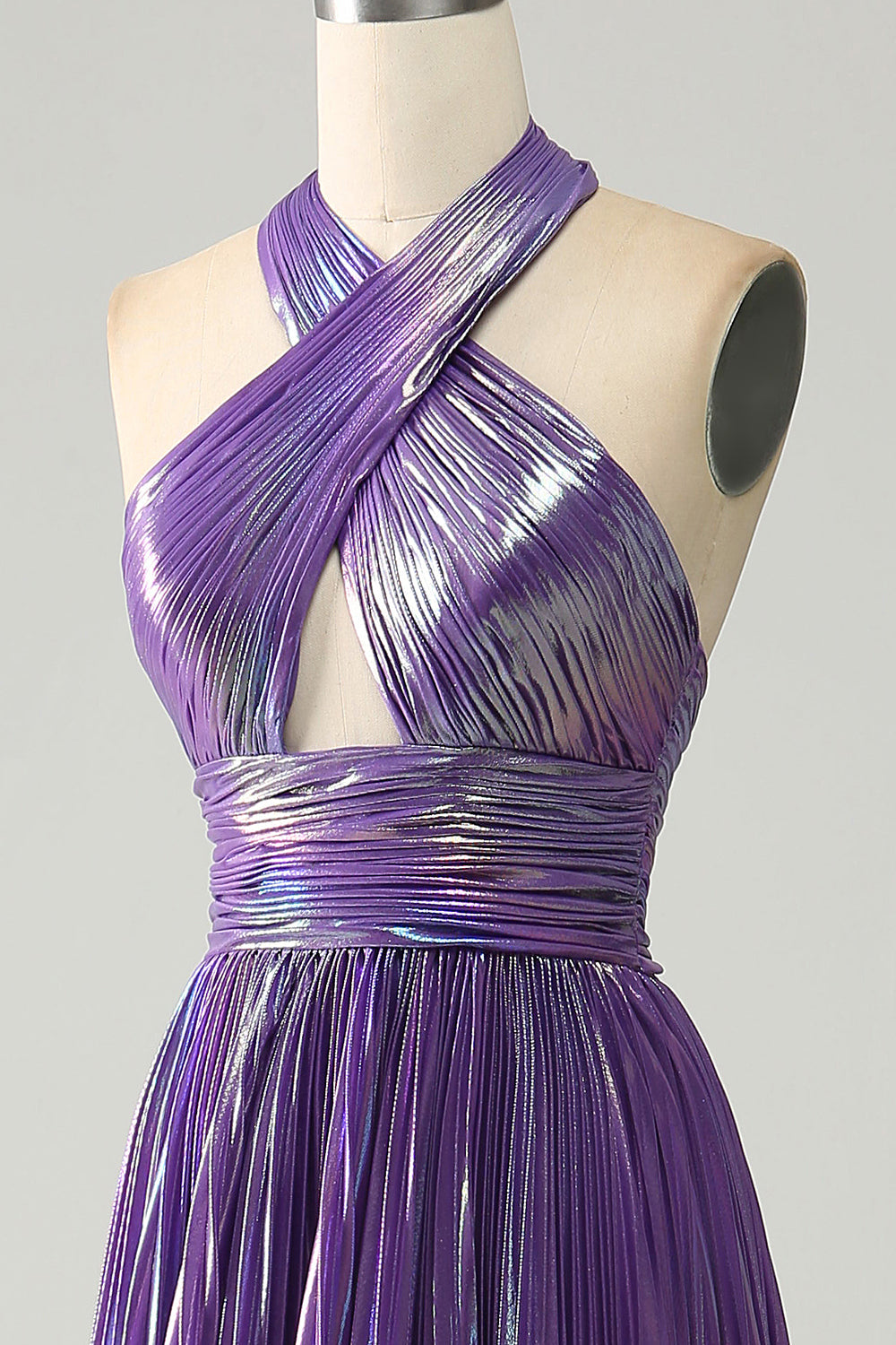 Sparkly viola Halter A Line Prom Dress con pieghe