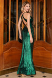 Verde scuro Sirena Spalline sottili Abito lungo da ballo con schiena scoperta