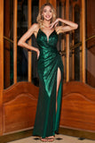 Verde scuro Sirena Spalline sottili Abito lungo da ballo con schiena scoperta