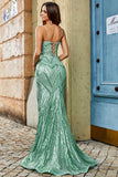 Trendy Mermaid Spaghetti Straps Verde Abito Lungo Prom con Criss Cross Indietro