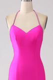 Fucsia Mermaid Halter Neck Backless Abito Lungo Prom