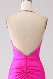 Fucsia Mermaid Halter Neck Backless Abito Lungo Prom