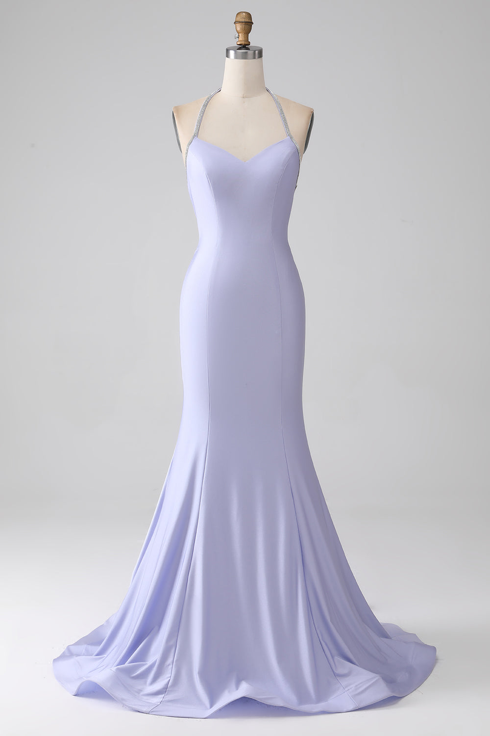 Fucsia Mermaid Halter Neck Backless Abito Lungo Prom