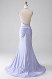 Fucsia Mermaid Halter Neck Backless Abito Lungo Prom