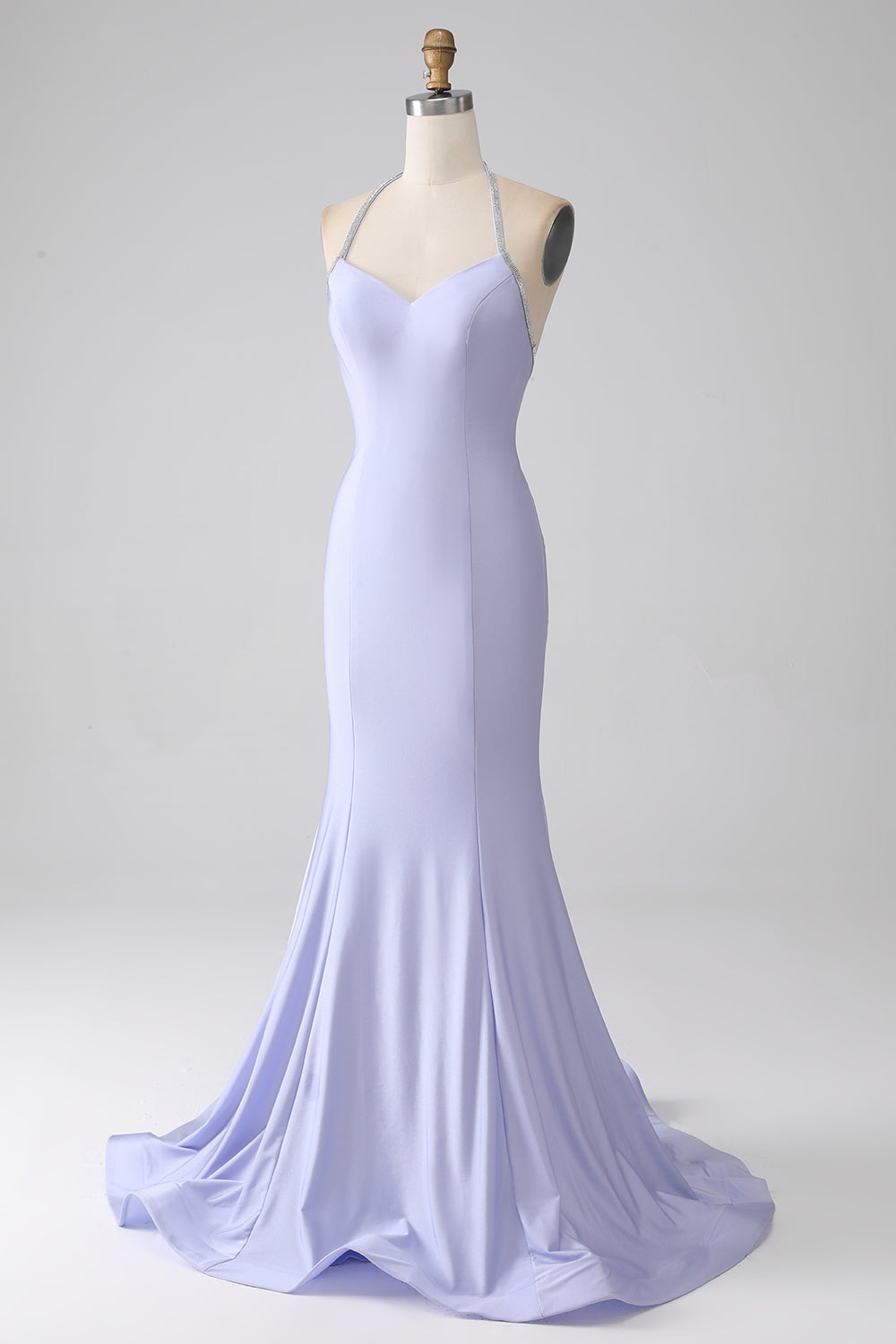 Fucsia Mermaid Halter Neck Backless Abito Lungo Prom