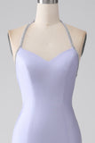 Fucsia Mermaid Halter Neck Backless Abito Lungo Prom