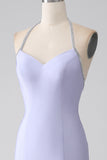 Fucsia Mermaid Halter Neck Backless Abito Lungo Prom