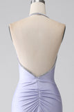Fucsia Mermaid Halter Neck Backless Abito Lungo Prom