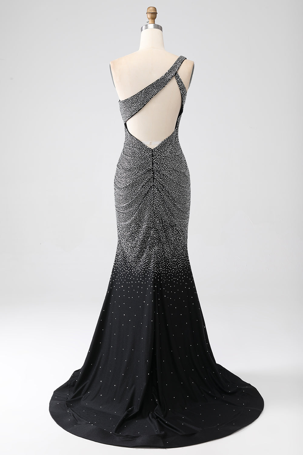 Sparkly nero sirena monospalla corsetto abito da ballo