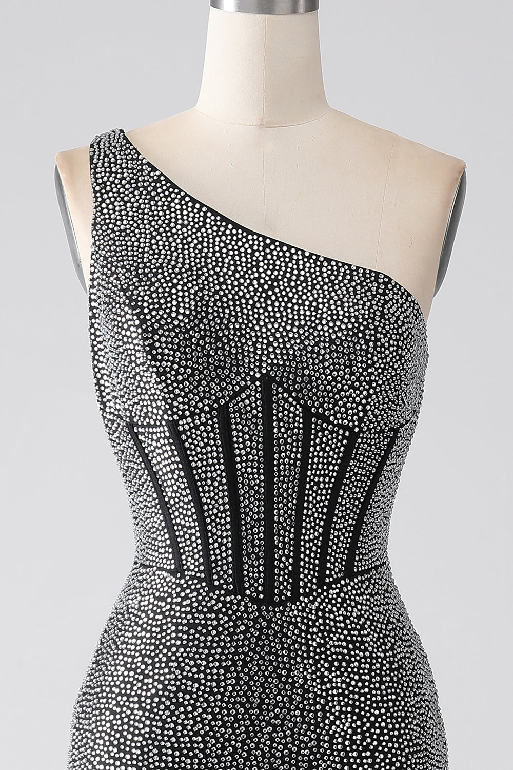 Sparkly nero sirena monospalla corsetto abito da ballo