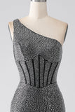 Sparkly nero sirena monospalla corsetto abito da ballo