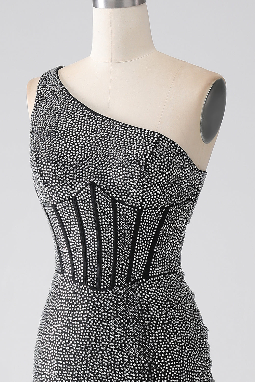 Sparkly nero sirena monospalla corsetto abito da ballo