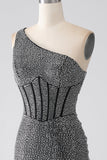 Sparkly nero sirena monospalla corsetto abito da ballo