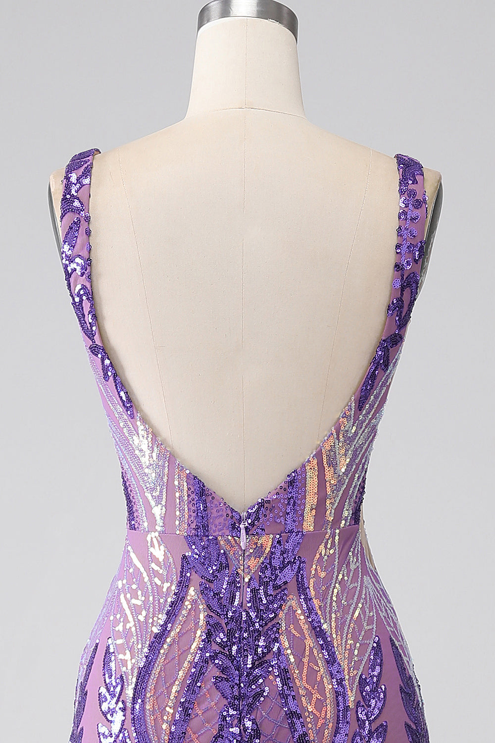 Viola scuro sirena con scollo a V paillettes abito lungo da ballo