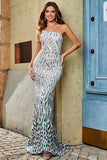 Elegante sirena monospalla verde scuro paillettes abito lungo da ballo