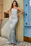 Elegante sirena monospalla verde scuro paillettes abito lungo da ballo