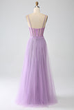 A-Line Lilac Spaghetti Straps Abito da ballo corsetto lungo