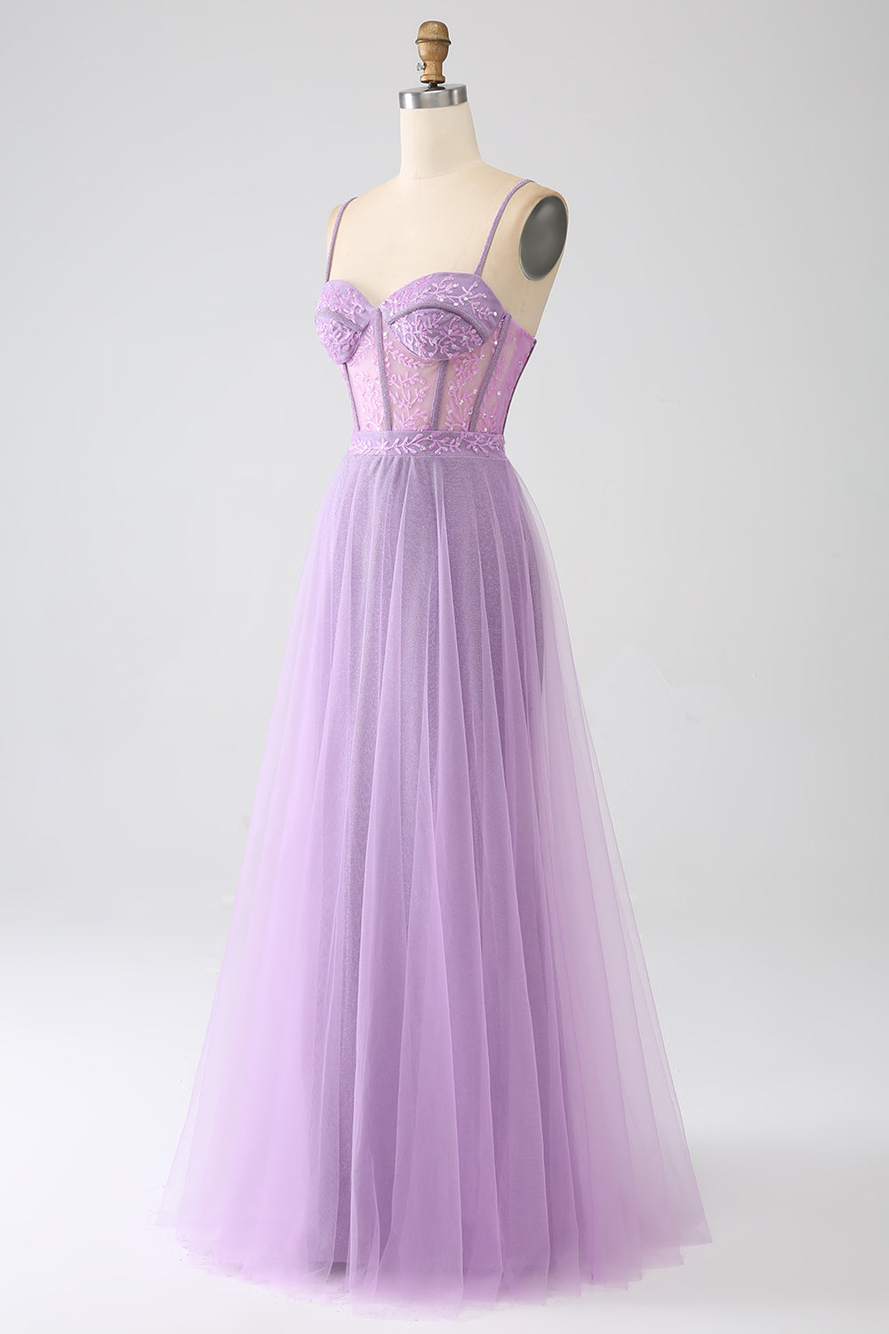 A-Line Lilac Spaghetti Straps Abito da ballo corsetto lungo