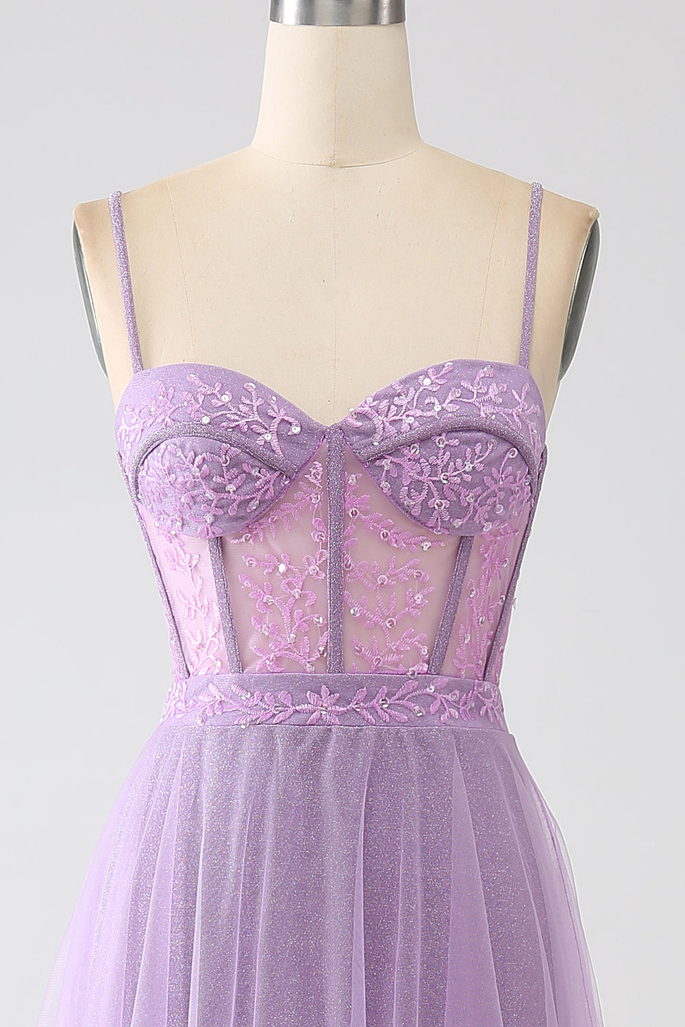 A-Line Lilac Spaghetti Straps Abito da ballo corsetto lungo