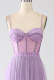 A-Line Lilac Spaghetti Straps Abito da ballo corsetto lungo