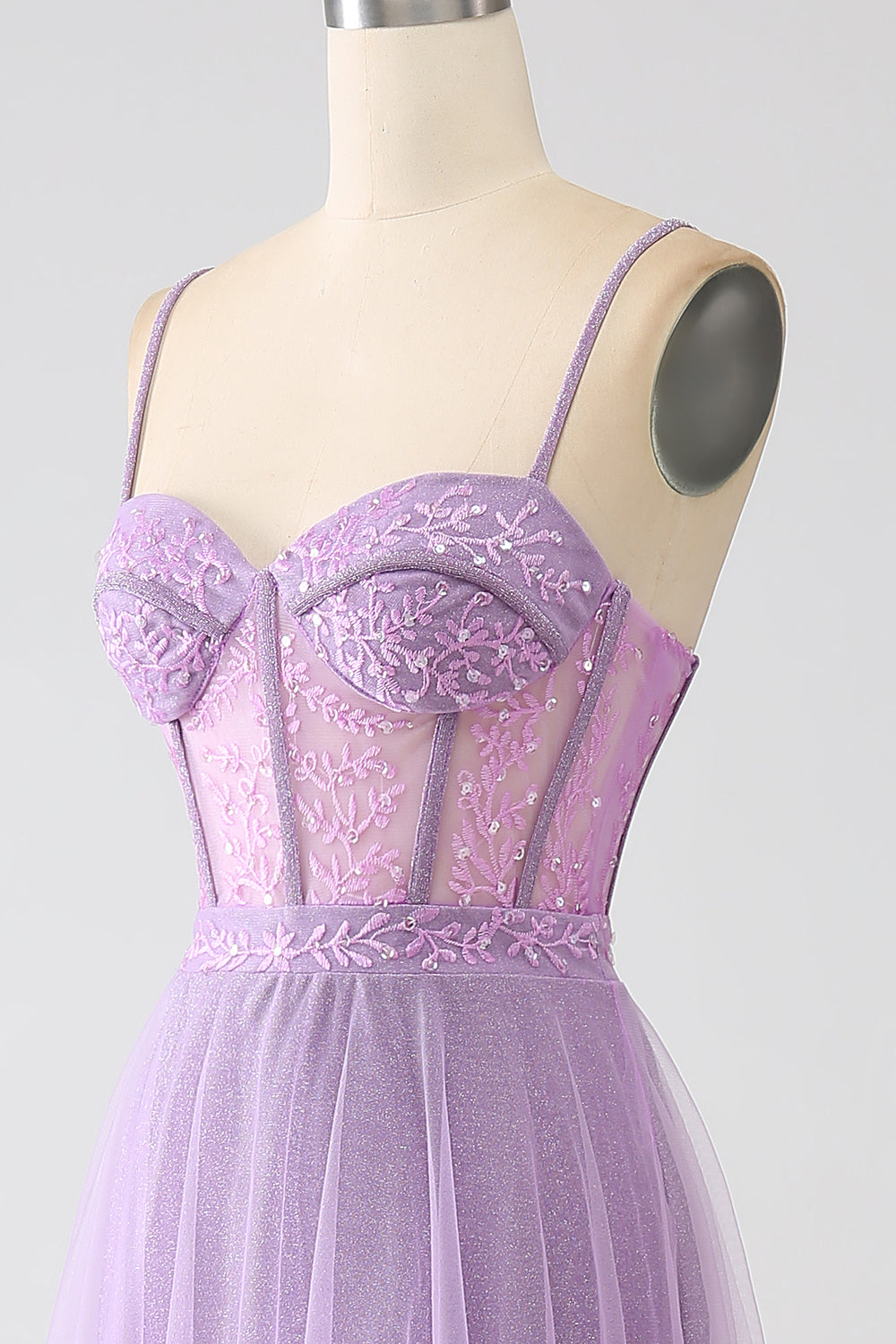 A-Line Lilac Spaghetti Straps Abito da ballo corsetto lungo