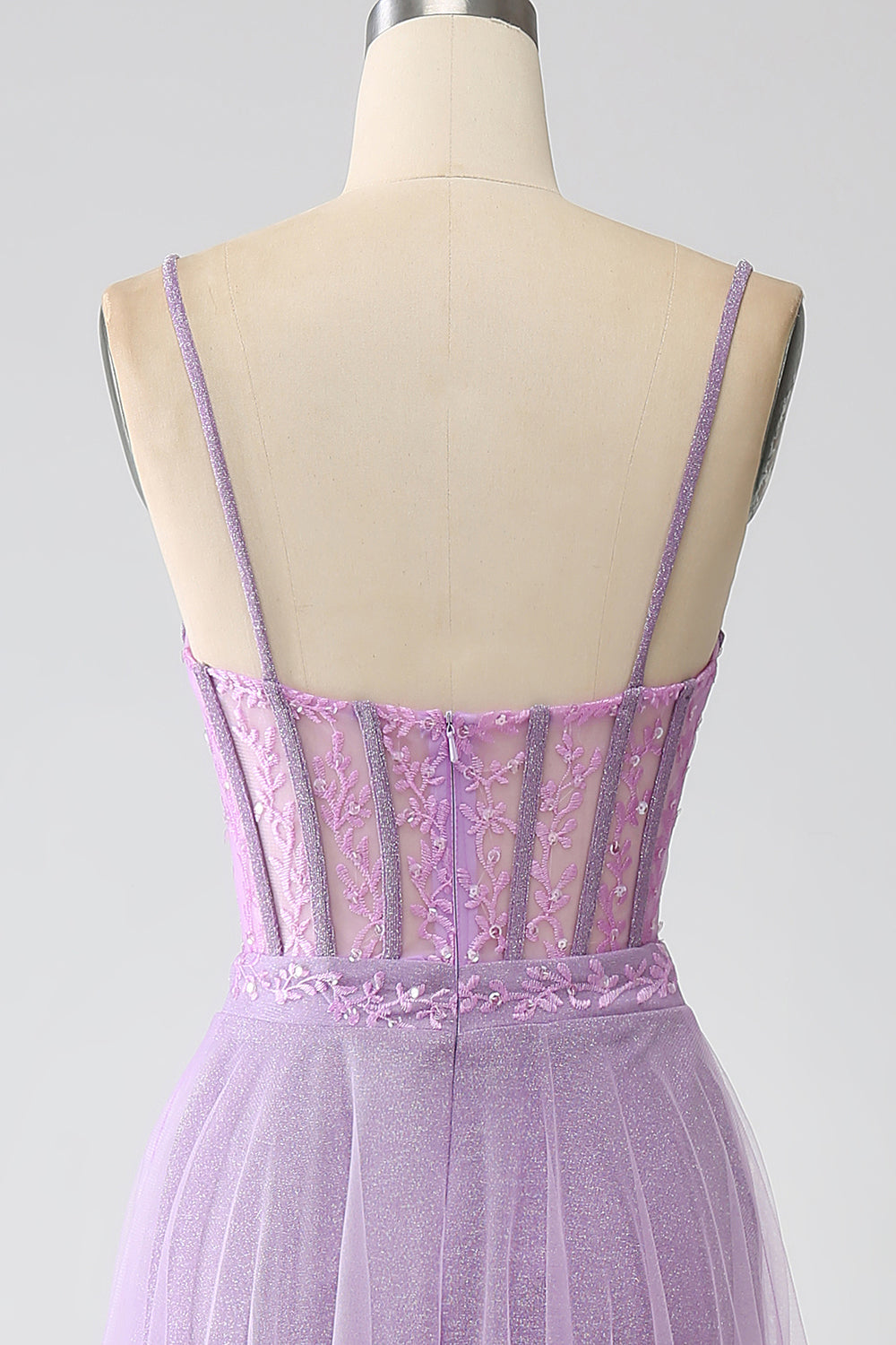 A-Line Lilac Spaghetti Straps Abito da ballo corsetto lungo