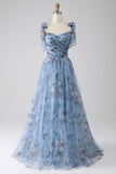 A-Line Lavanda Stampato Spalline Regolabili Abito Lungo Prom