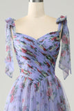 Abito da ballo in tulle con stampa floreale lavanda con pieghe