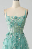Verde A-Line Spaghetti Straps lungo Corsetto Prom Dress con Appliques