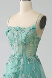 Verde A-Line Spaghetti Straps lungo Corsetto Prom Dress con Appliques