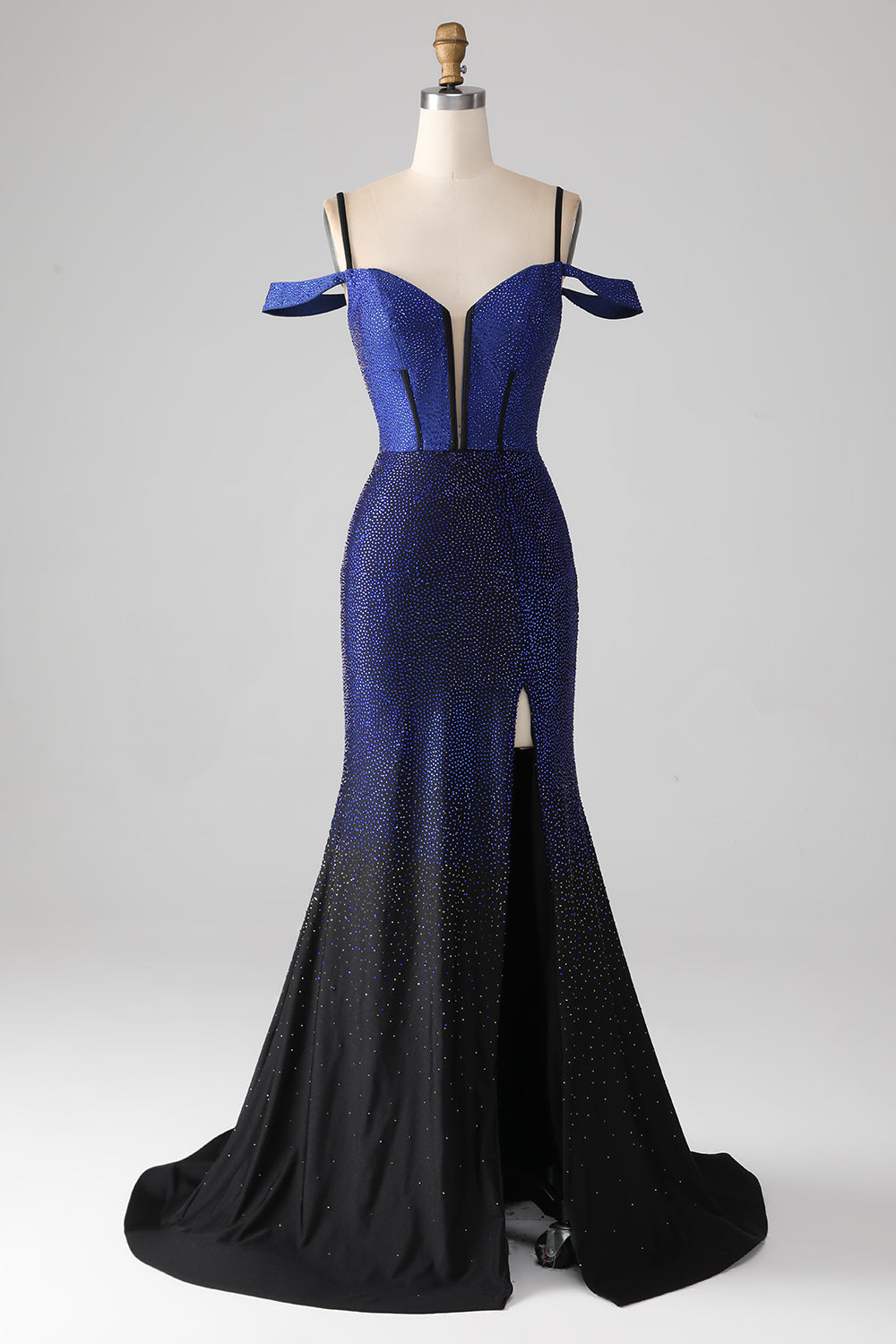 Sparkly Navy sirena lungo corsetto abito da ballo con fessura
