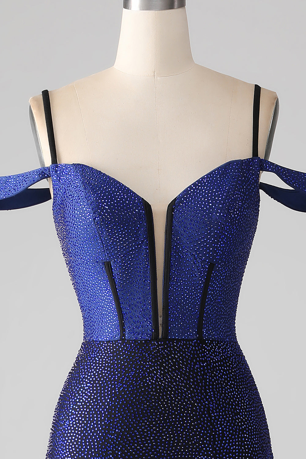 Sparkly Navy sirena lungo corsetto abito da ballo con fessura