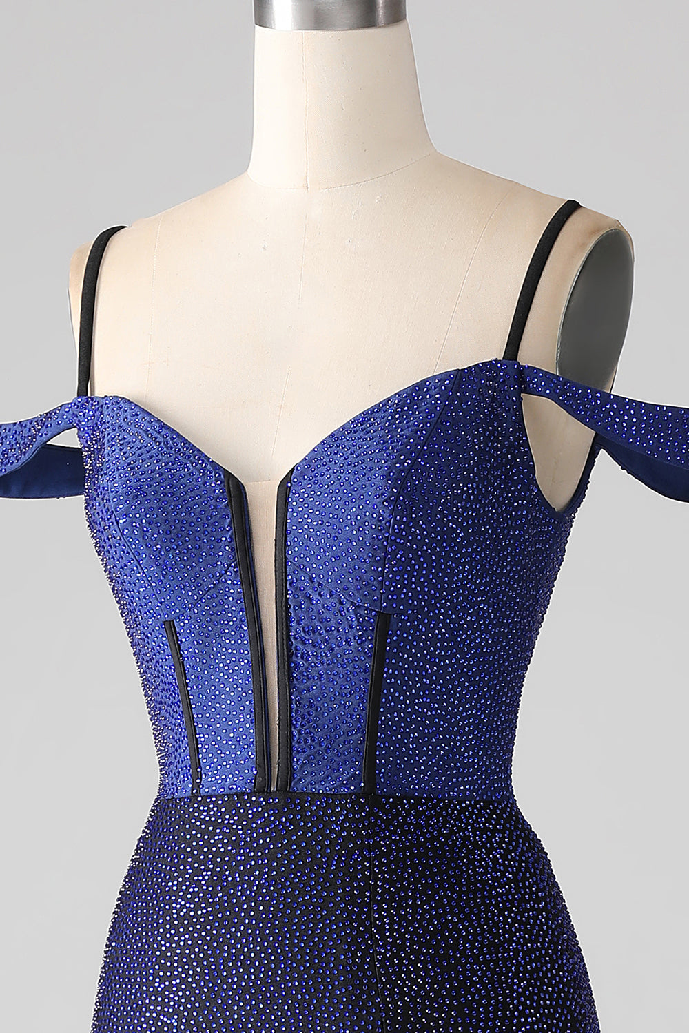 Sparkly Navy sirena lungo corsetto abito da ballo con fessura