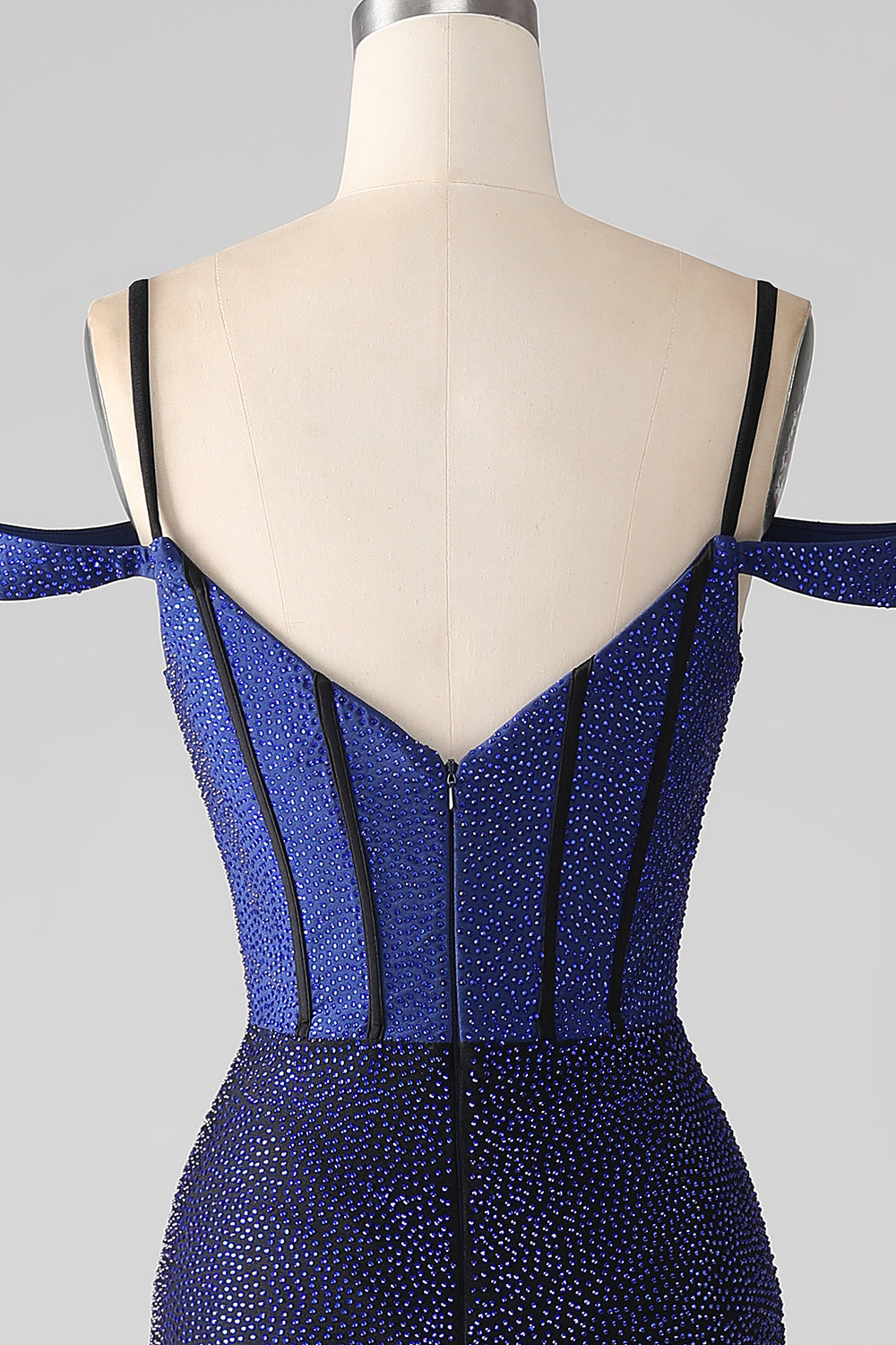 Sparkly Navy sirena lungo corsetto abito da ballo con fessura