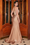Di moda Sirena Spalline sottili Champagne Corsetto Abito da ballo con perline