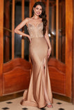 Di moda Sirena Spalline sottili Champagne Corsetto Abito da ballo con perline