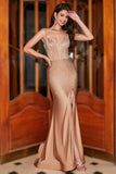 Di moda Sirena Spalline sottili Champagne Corsetto Abito da ballo con perline