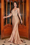 Di moda Sirena Spalline sottili Champagne Corsetto Abito da ballo con perline