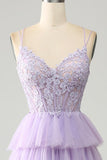 Tulle lilla a più livelli Principessa Corsetto Prom Dress con appliques