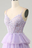 Tulle lilla a più livelli Principessa Corsetto Prom Dress con appliques