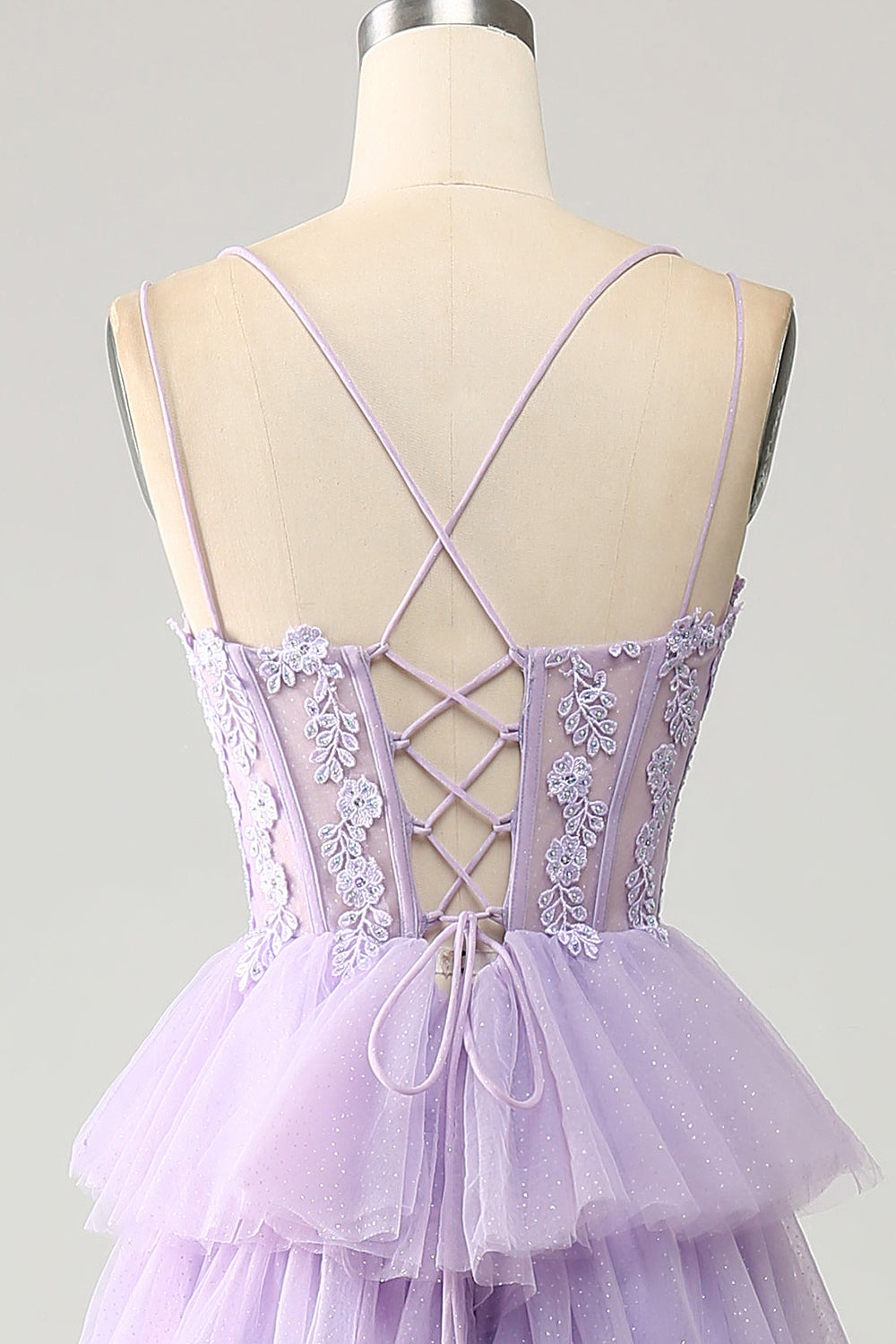 Tulle lilla a più livelli Principessa Corsetto Prom Dress con appliques