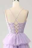 Tulle lilla a più livelli Principessa Corsetto Prom Dress con appliques