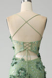 Sirena Spaghetti Straps Verde Corsetto Prom Dress con Appliques