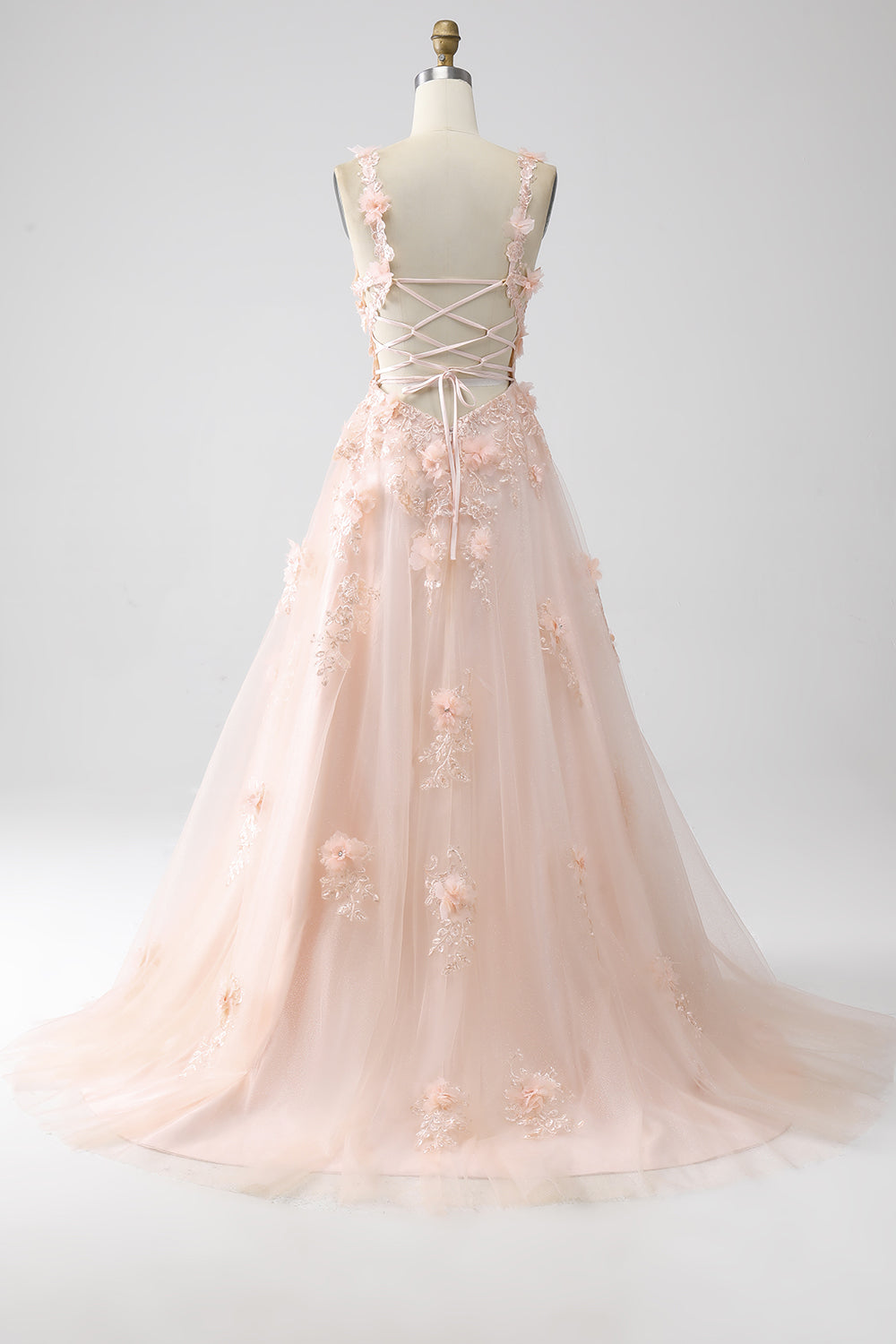 Blush A-Line Spaghetti Straps Abito lungo da ballo con applicazioni