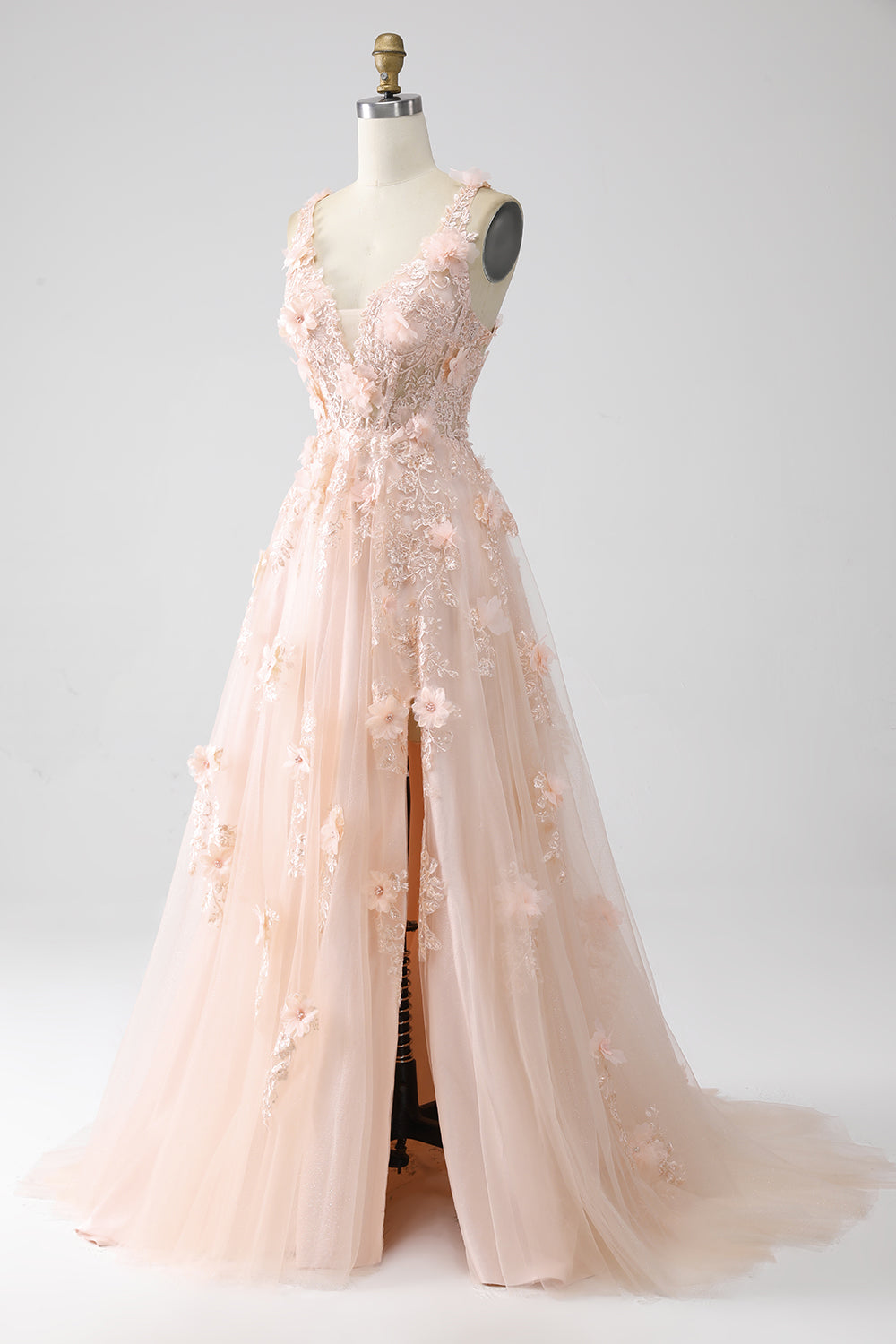 Blush A-Line Spaghetti Straps Abito lungo da ballo con applicazioni