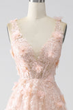 Blush A-Line Spaghetti Straps Abito lungo da ballo con applicazioni